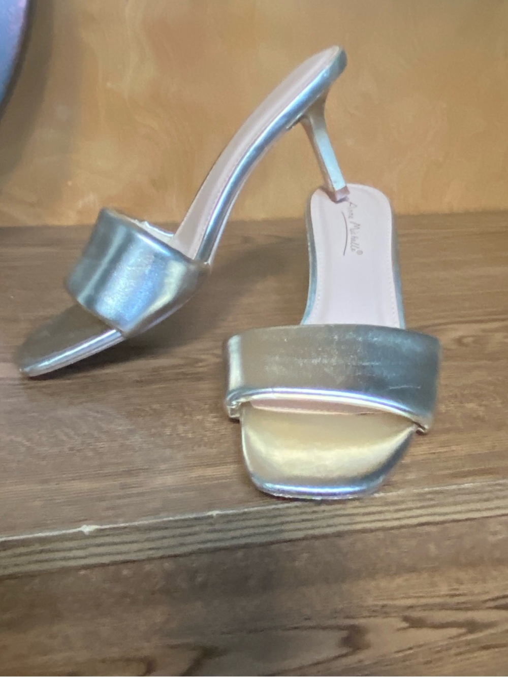 Metallic Gold Slide Kitten Heel Sandal Mule - Women | Size 7.5